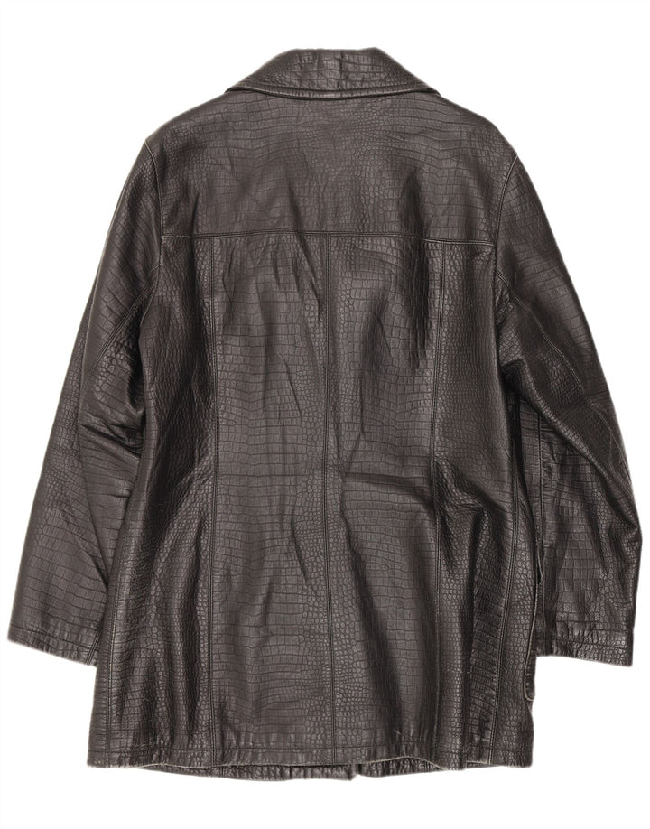 Conbipel Womens Leather Coat UK 12 Medium Black Animal Print Classic