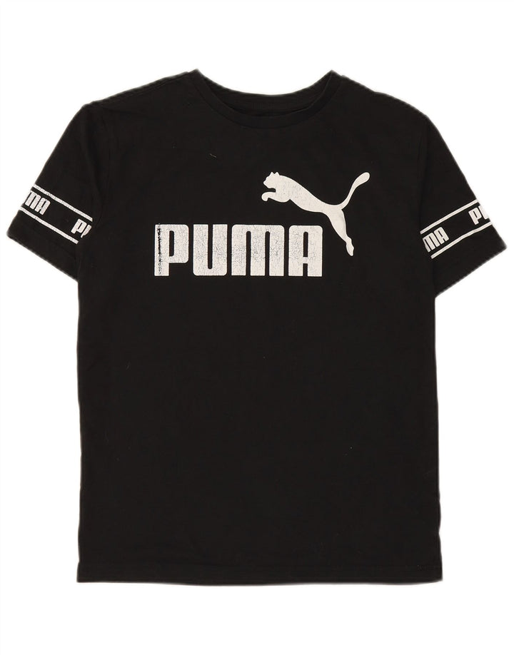 PUMA Boys Graphic T-Shirt Top 13-14 Years Large Black Cotton