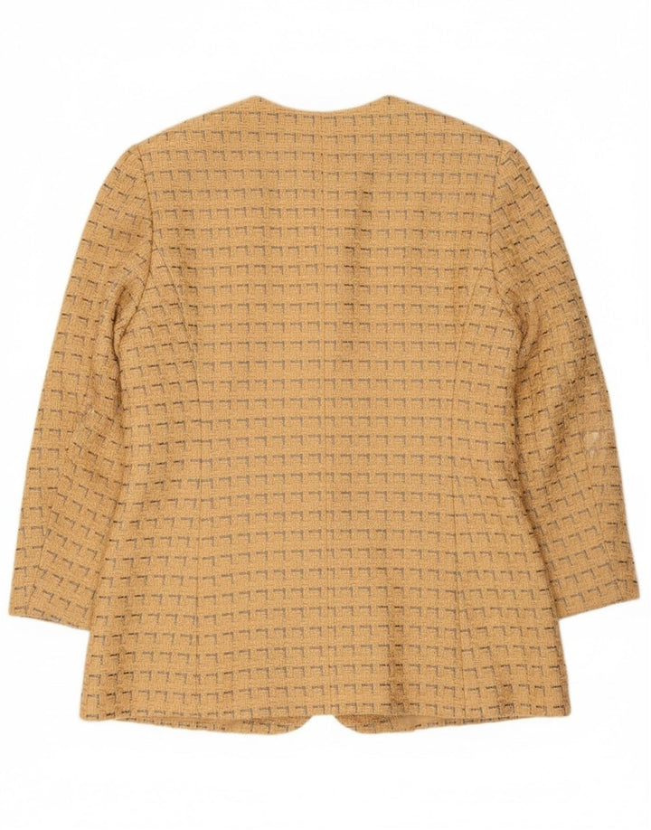 Jaeger Womens 5 Button Blazer Jacket UK 12 Medium Yellow Geometric Cotton