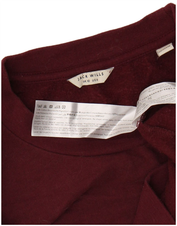 JACK WILLS Womens Oversized Sweatshirt Jumper UK 10 Small Maroon Cotton