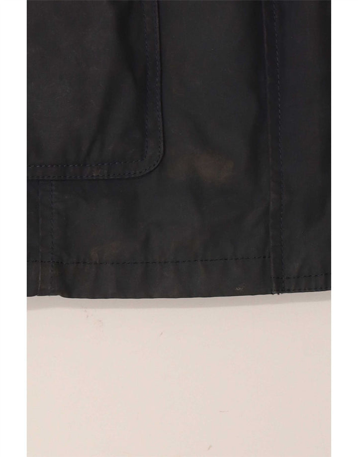 Fat Face Womens Hooded Waxed Cotton Jacket UK 12 Medium Navy Blue Polyester