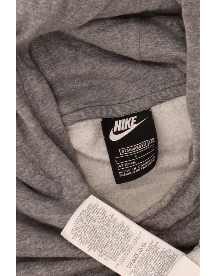 NIKE Boys Standard Fit Hoodie Jumper 12-13 Years Large Grey Cotton