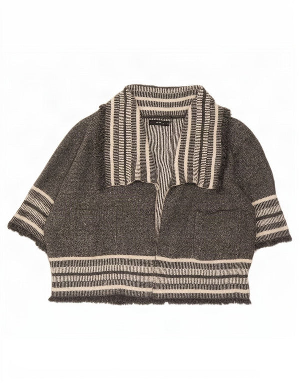Zara Womens Oversized 3/4 Sleeve Cardigan Sweater UK 14 Medium Grey Striped