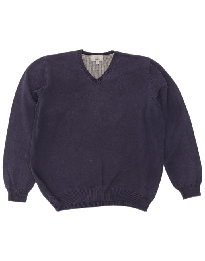 Marks & Spencer Mens Regular Fit V-Neck Jumper Sweater Large Navy Blue