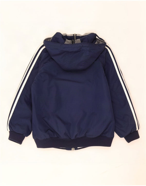 Adidas Boys Hooded Padded Reversible Jacket 11-12 Years Navy Blue Nylon