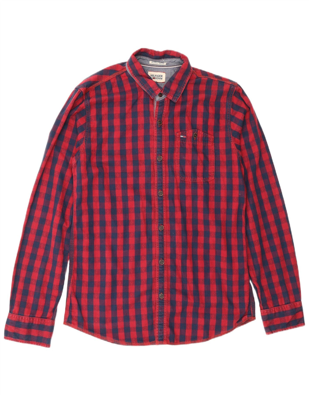 Tommy Hilfiger Mens Regular Fit Shirt Small Red Check Cotton