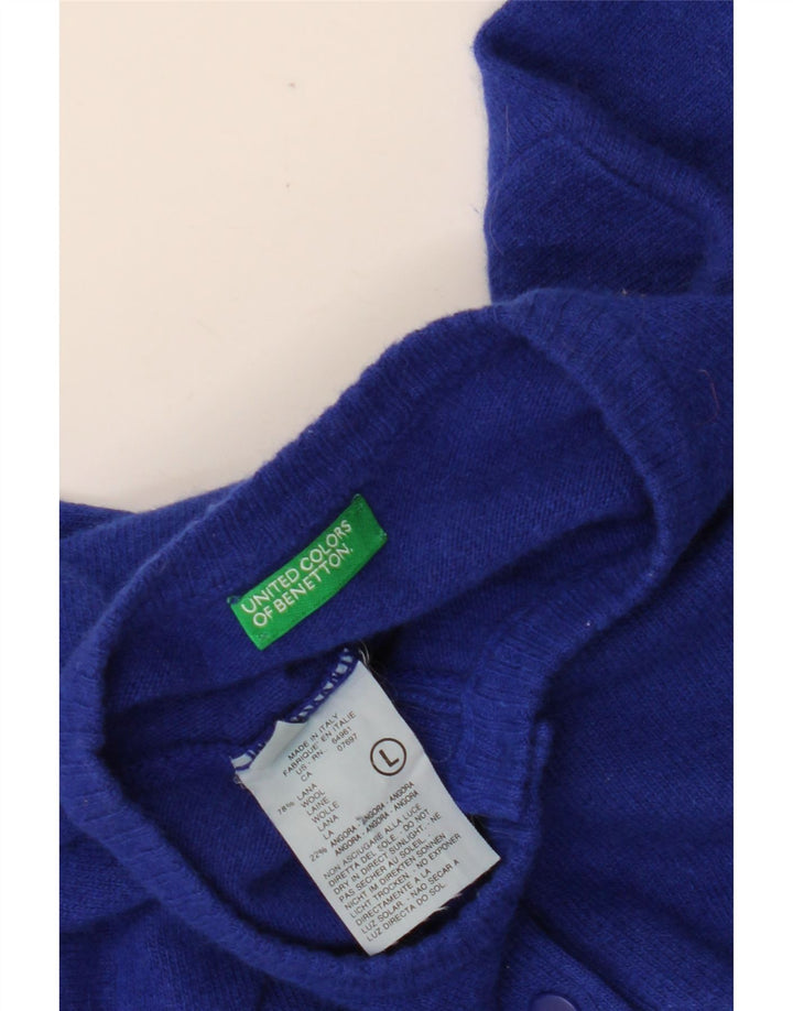 BENETTON Womens Crop Cardigan Sweater UK 14 Large Blue Wool
