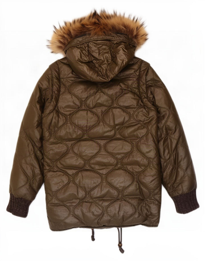 Iceberg Womens Hooded Padded Coat US 8 Medium Khaki Polyamide
