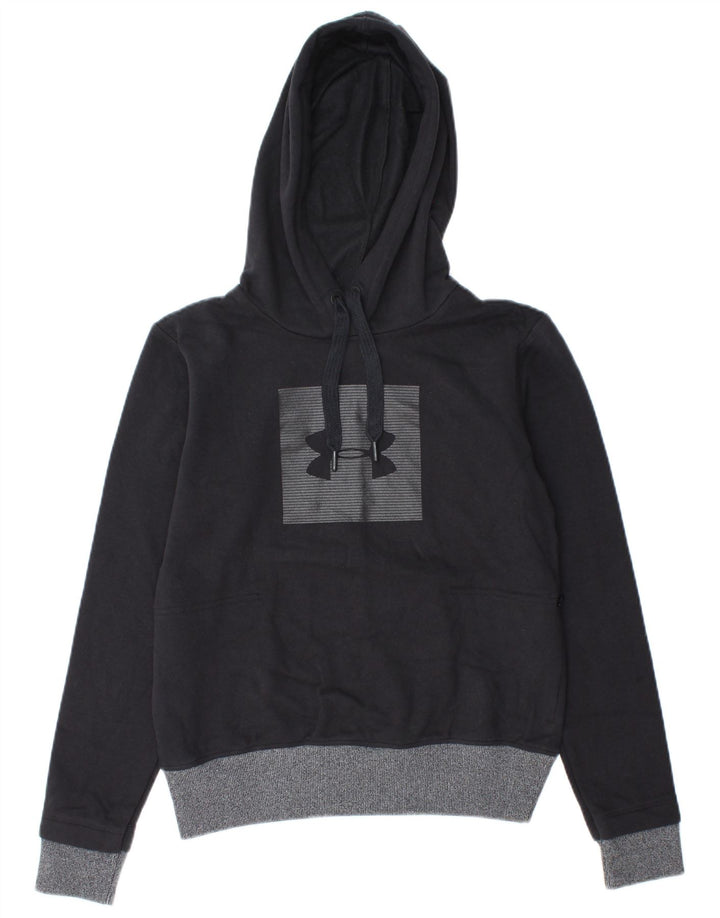 UNDER ARMOUR Womens Oversized Graphic Hoodie Jumper UK 6 XS Black Cotton