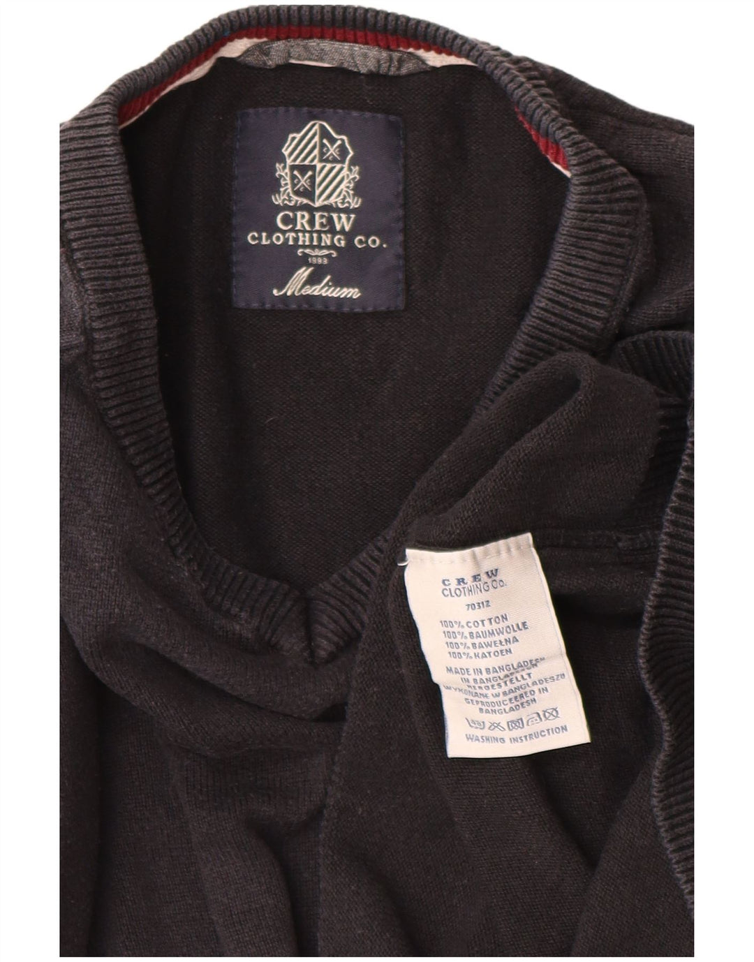 CREW CLOTHING Mens V-Neck Jumper Sweater Medium Black Cotton