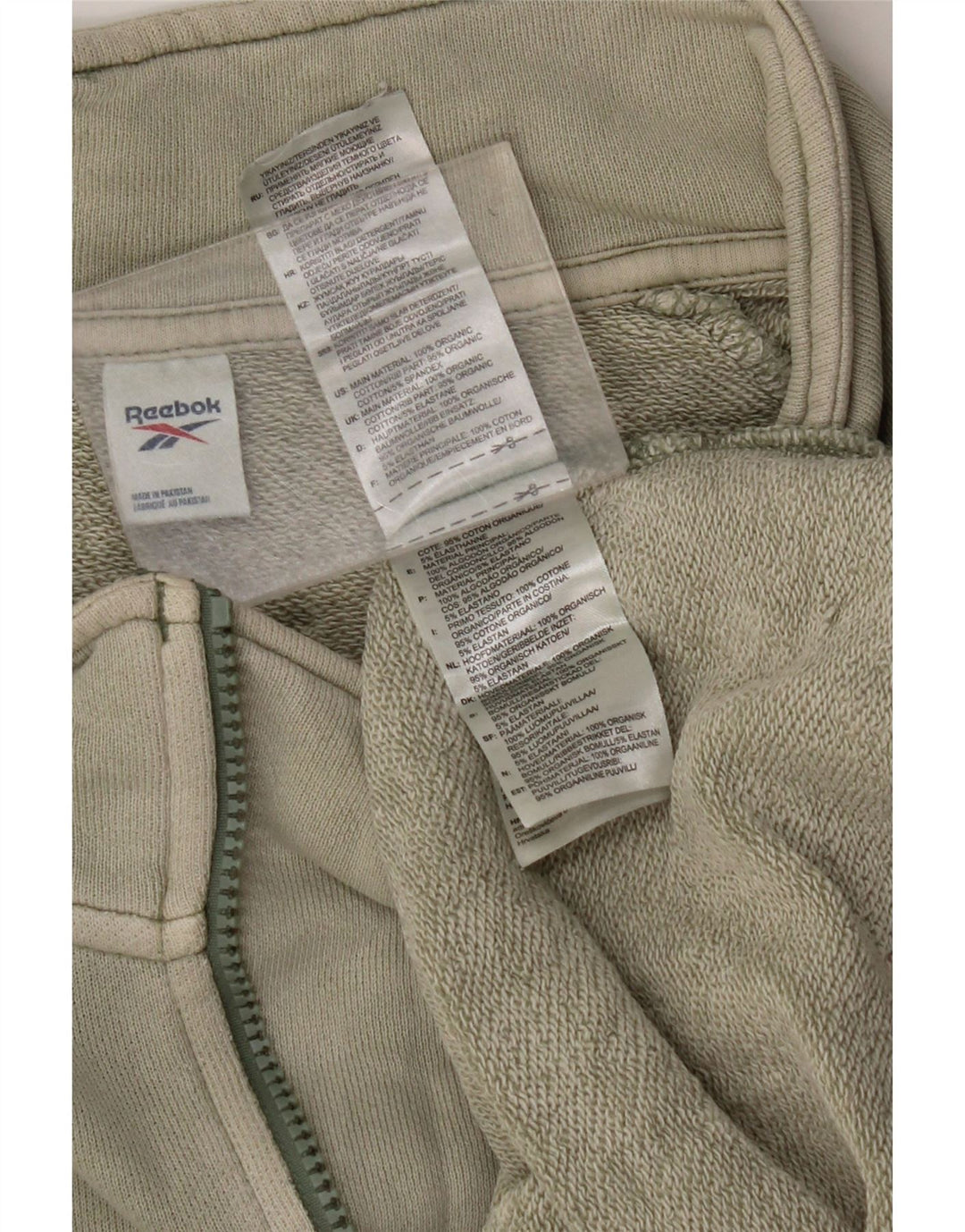 REEBOK Mens Zip Neck Sweatshirt Jumper Large Khaki Cotton