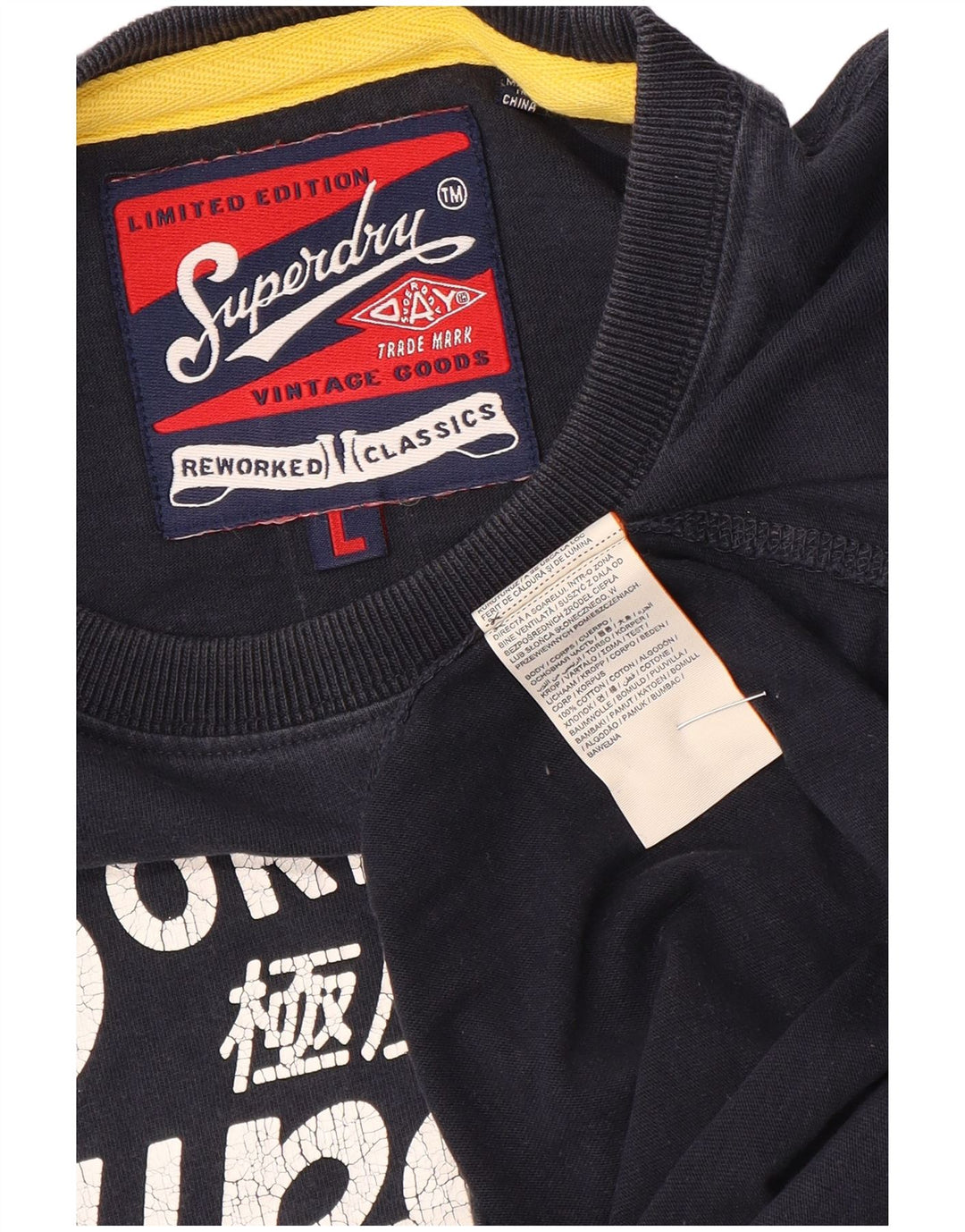 Superdry Mens Graphic T-Shirt Top Large Navy Blue Cotton