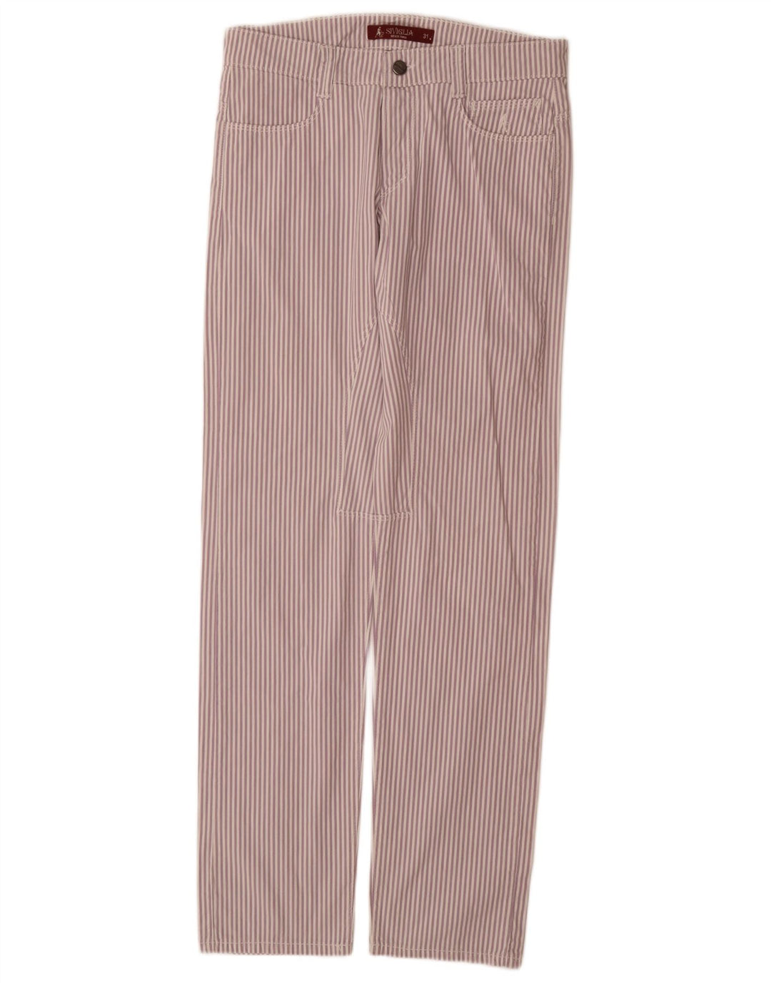 SIVIGLIA Womens Straight Casual Trousers W31 L33 Purple Pinstripe Cotton