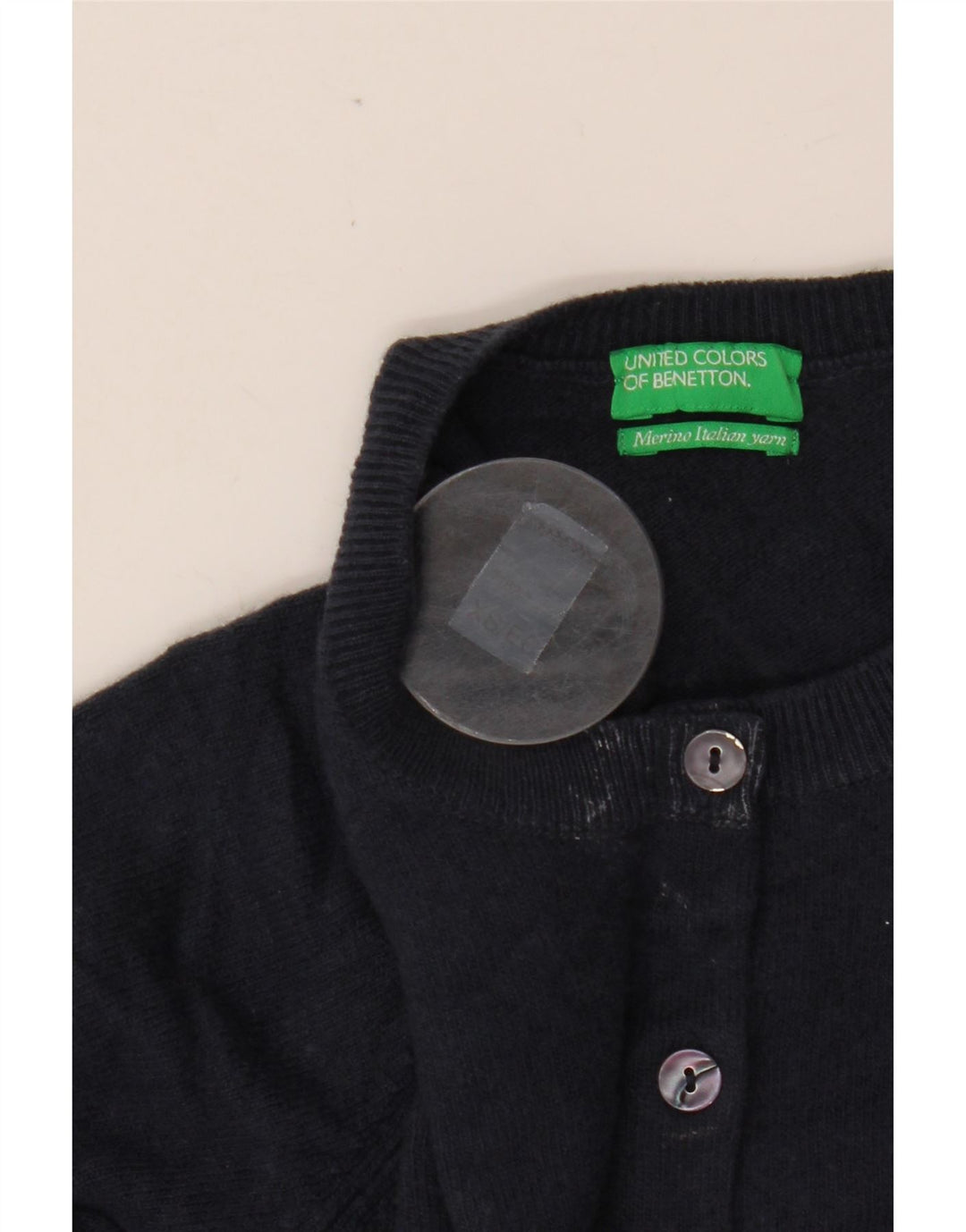 BENETTON Womens Crop Cardigan Sweater UK 6 XS Navy Blue Merino Wool