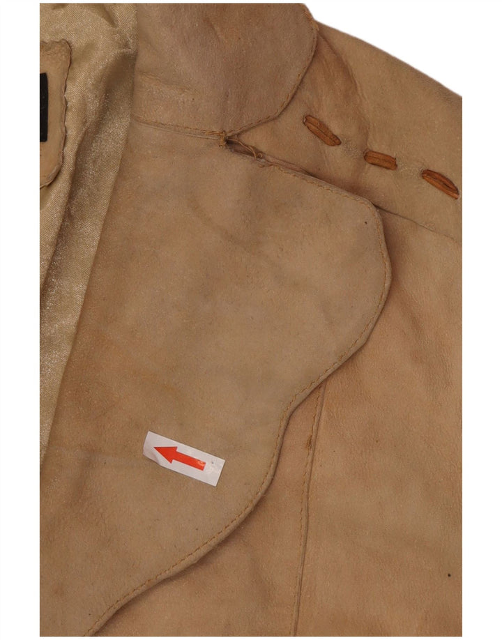 Vintage Womens Suede Leather Coat UK 12 Medium Beige Leather