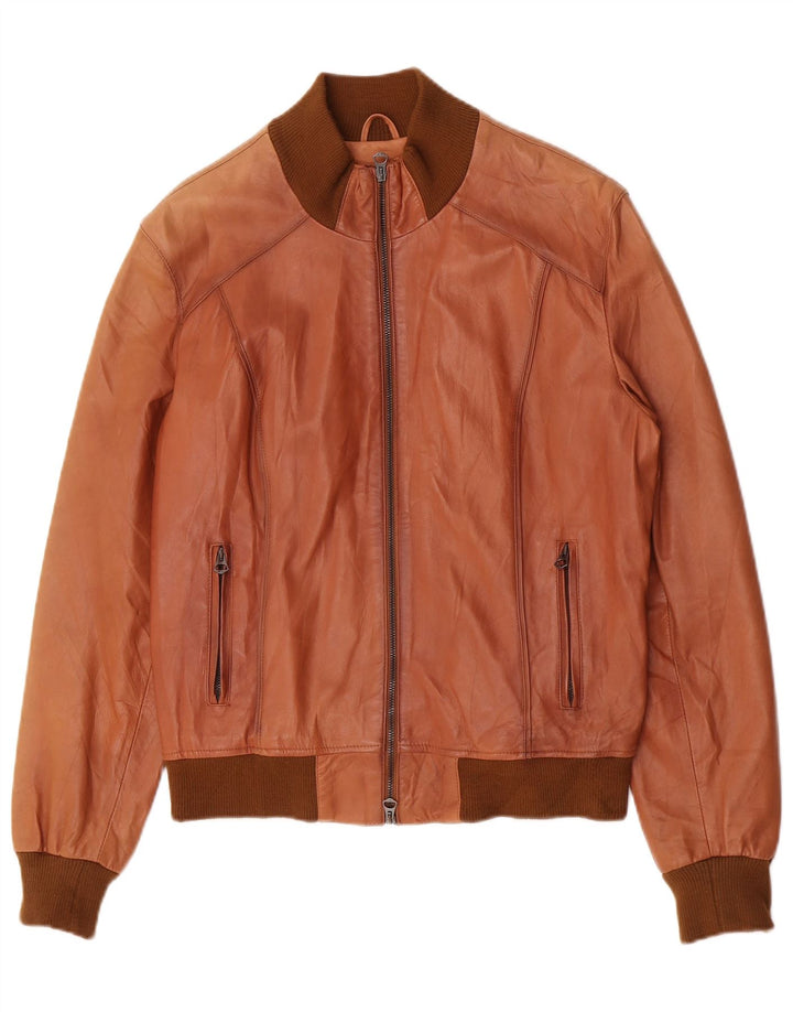 Vimapel Mens Bomber Leather Jacket IT 50 Large Brown Leather