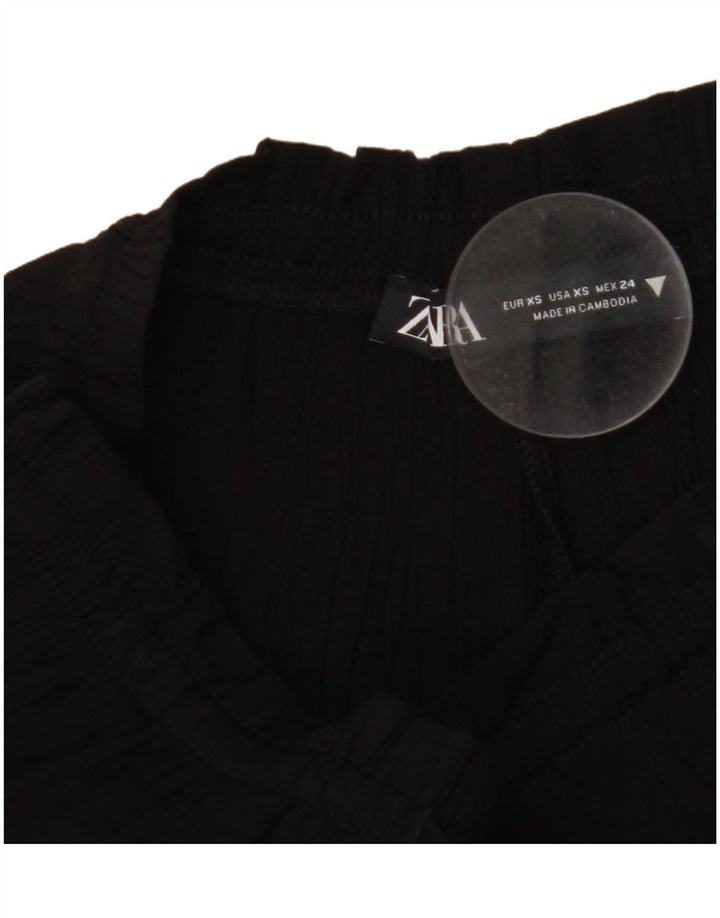 ZARA Womens High Waist Wide Leg Trousers UK 4 XS W24 L11 Black