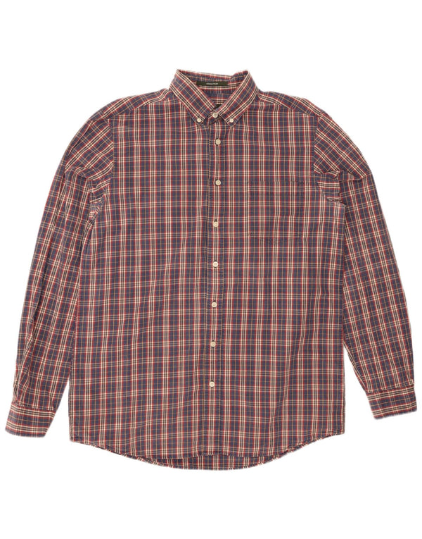 EDDIE BAUER Mens Shirt Large Navy Blue Check Cotton