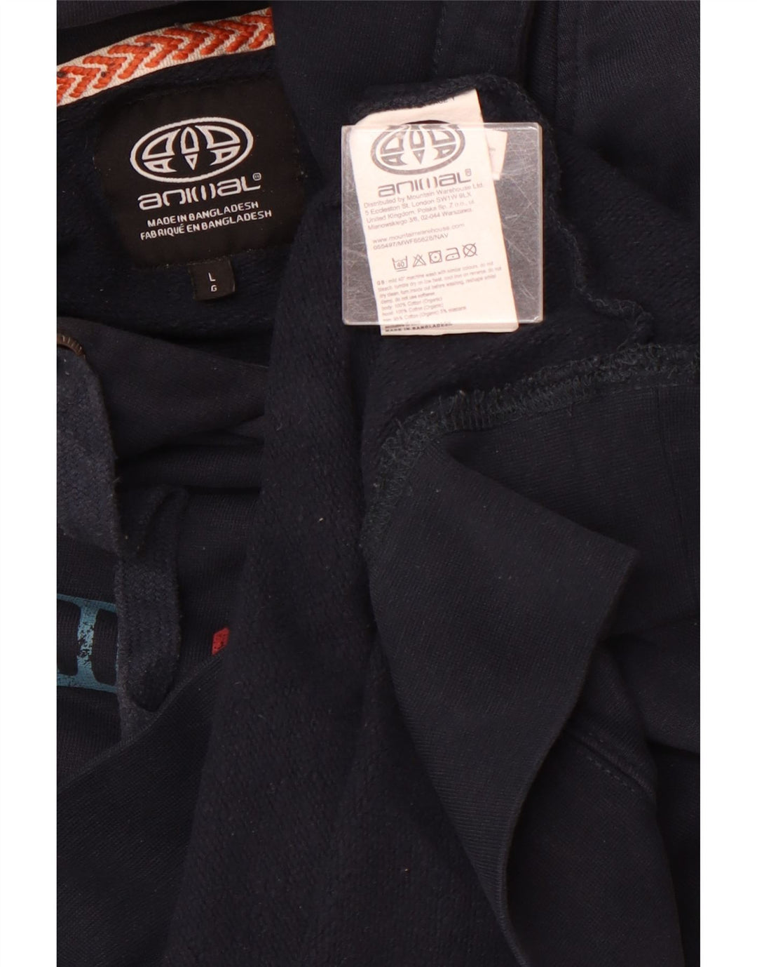 ANIMAL Mens Graphic Hoodie Jumper Large Navy Blue Cotton