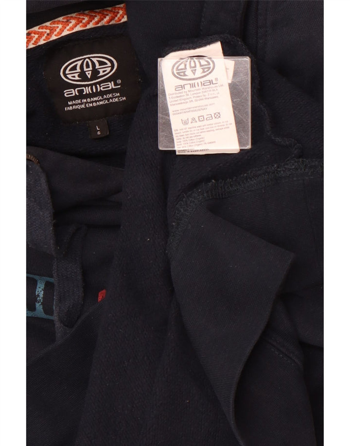 ANIMAL Mens Graphic Hoodie Jumper Large Navy Blue Cotton