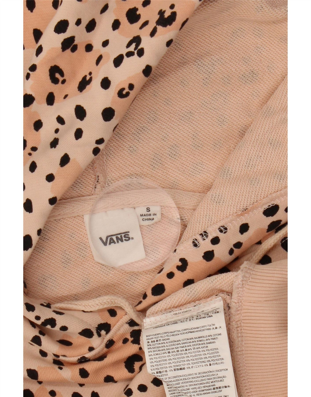 VANS Womens Crop Hoodie Jumper UK 10 Small Pink Animal Print Cotton