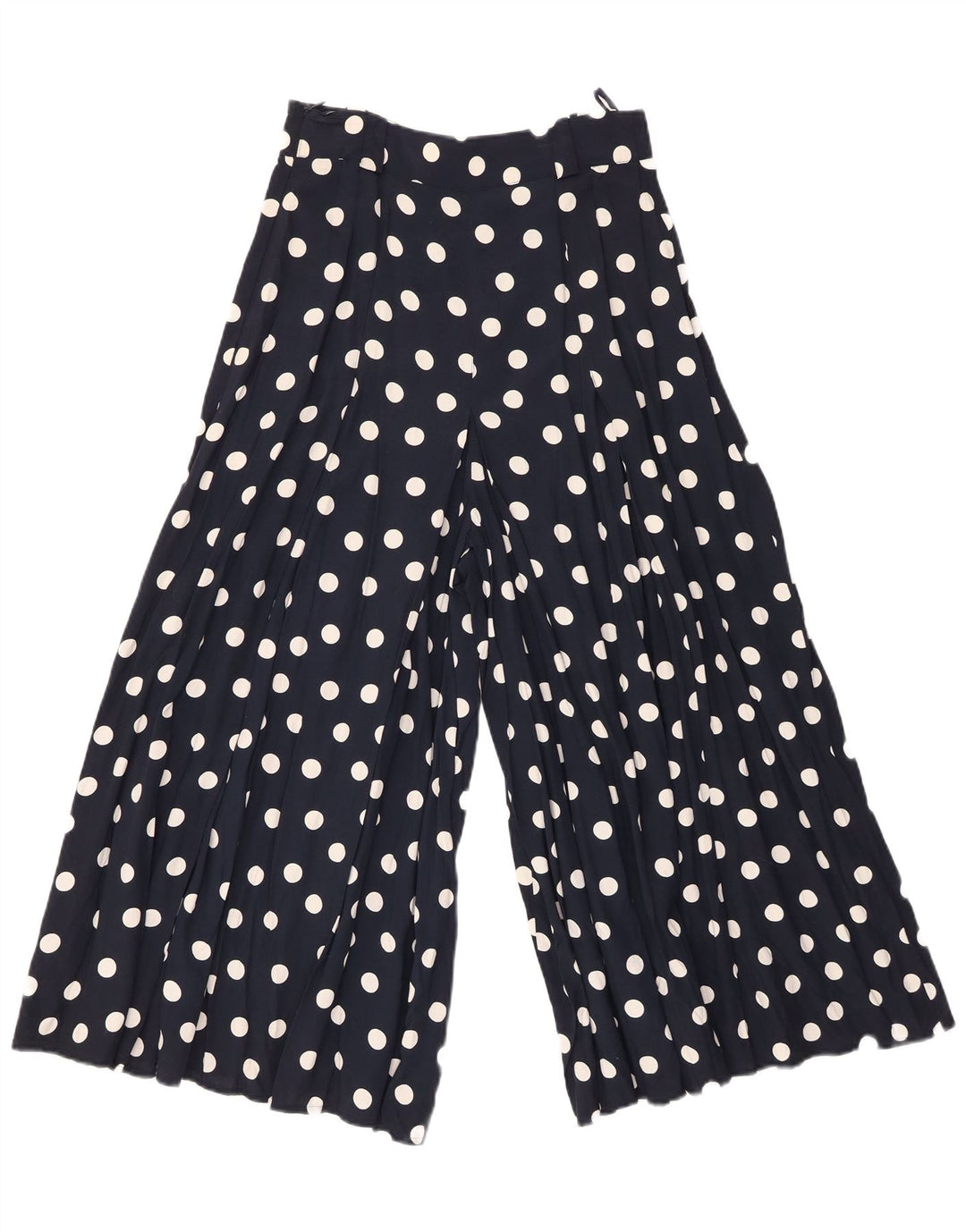VINTAGE Womens Wide Leg Capri Trousers W26 L21 Navy Blue Spotted
