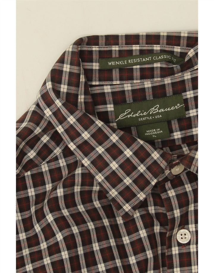 Eddie Bauer Mens Tall Classic Fit Shirt Large Brown Gingham Cotton
