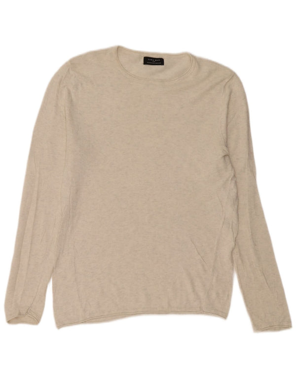Zara Mens Boat Neck Jumper Sweater Medium Beige Flecked
