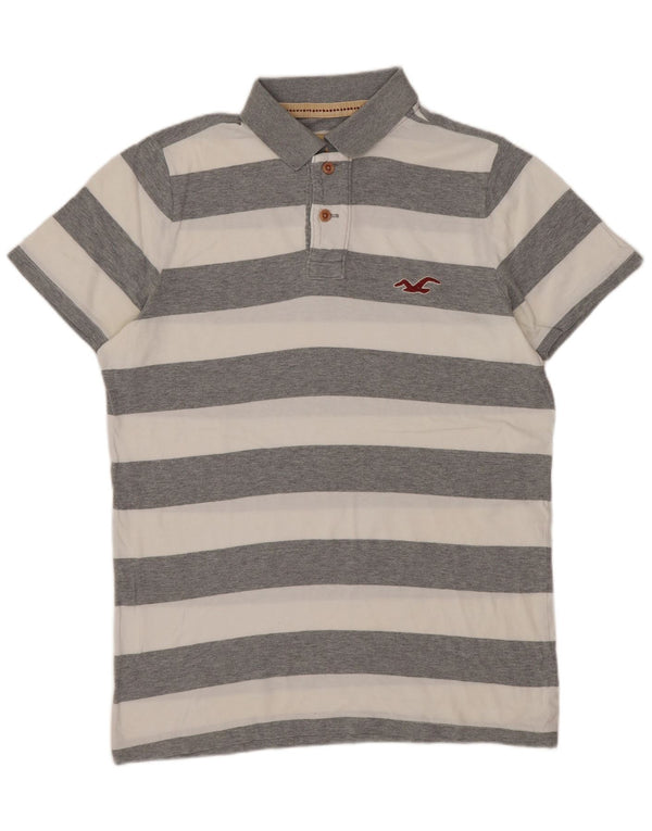Hollister Mens Polo Shirt Medium Grey Striped