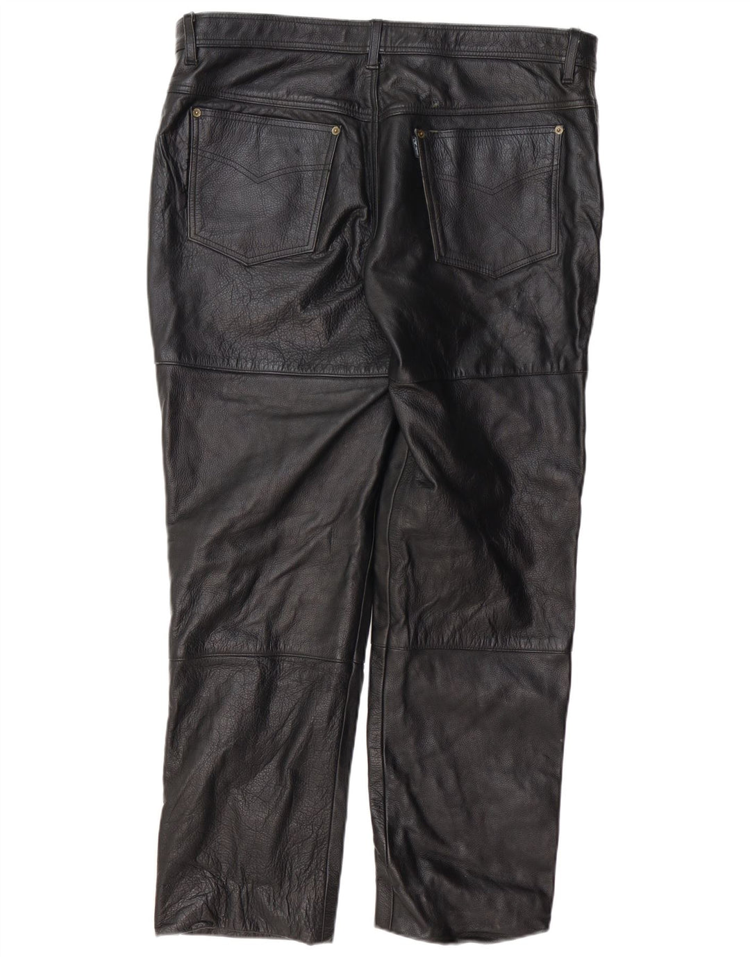 POLO Mens Straight Leather Trousers W38 L31 Black Leather