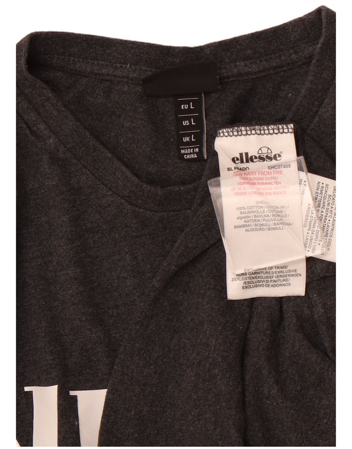 ELLESSE Womens Graphic Graphic T-Shirt Top UK 14 Large Grey Cotton