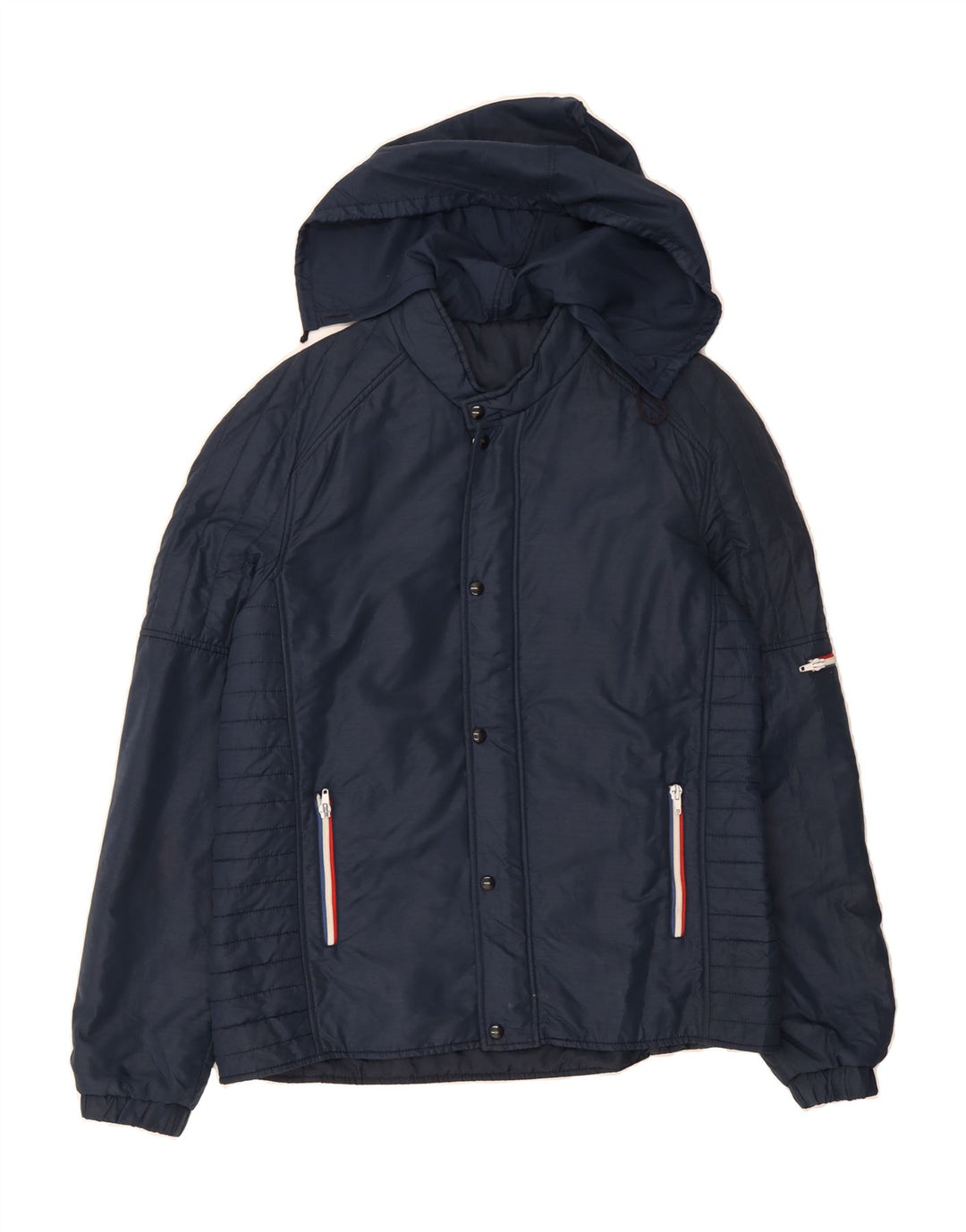 VINTAGE Mens Hooded Bomber Jacket UK 40 Large Navy Blue Polyamide Vintage Vintage and Second-Hand Vintage from Messina Hembry 