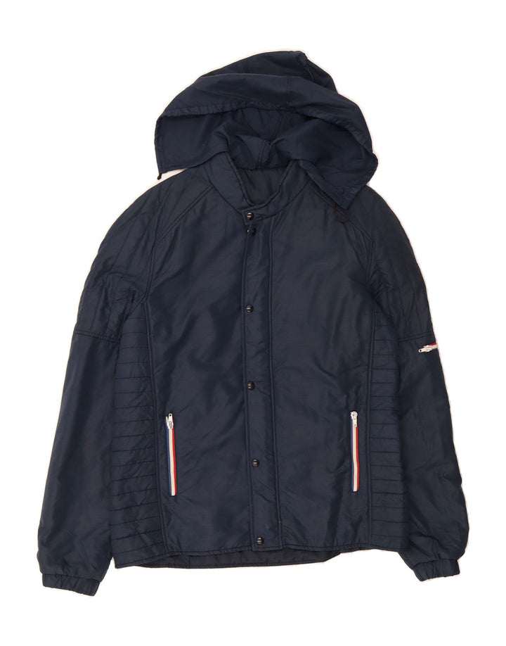 VINTAGE Mens Hooded Bomber Jacket UK 40 Large Navy Blue Polyamide Vintage Vintage and Second-Hand Vintage from Messina Hembry 