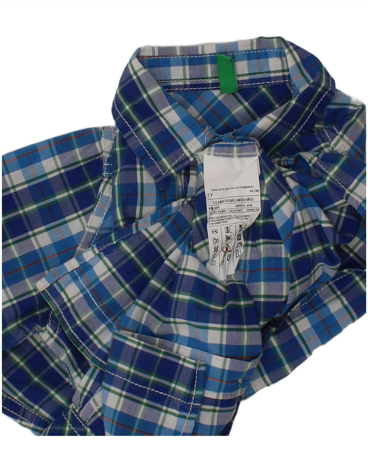 BENETTON Baby Boys Shirt 18-24 Months Blue Check Cotton
