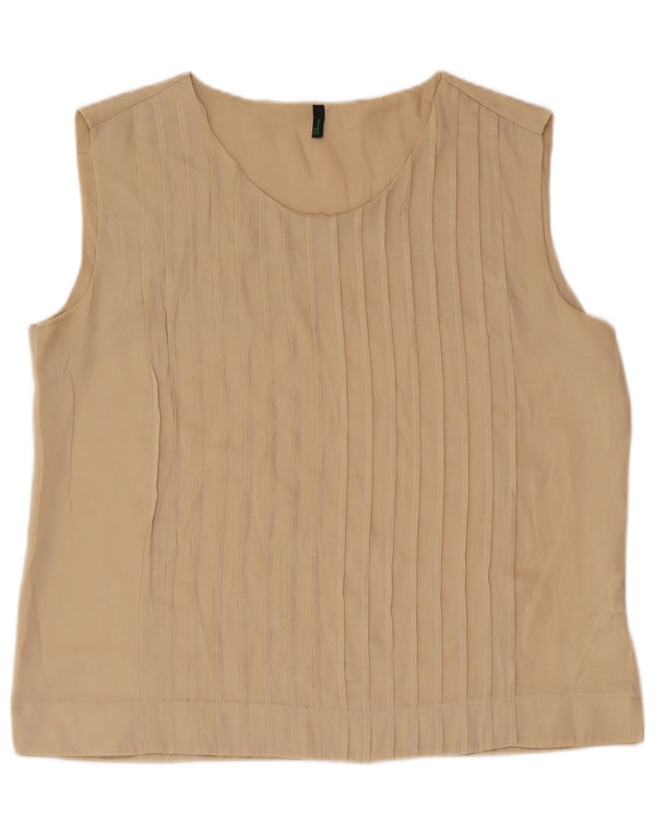 BENETTON Womens Sleeveless Blouse Top UK 16 Large Beige Polyester