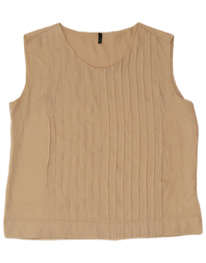 BENETTON Womens Sleeveless Blouse Top UK 16 Large Beige Polyester