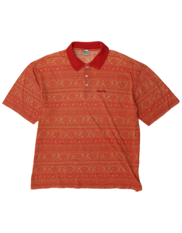 DIADORA Mens Polo Shirt UK 42 Large Red Paisley