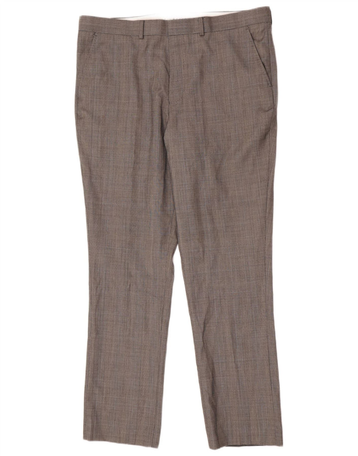 French Connection Mens Regular Casual Trousers W38 L32 Grey Houndstooth