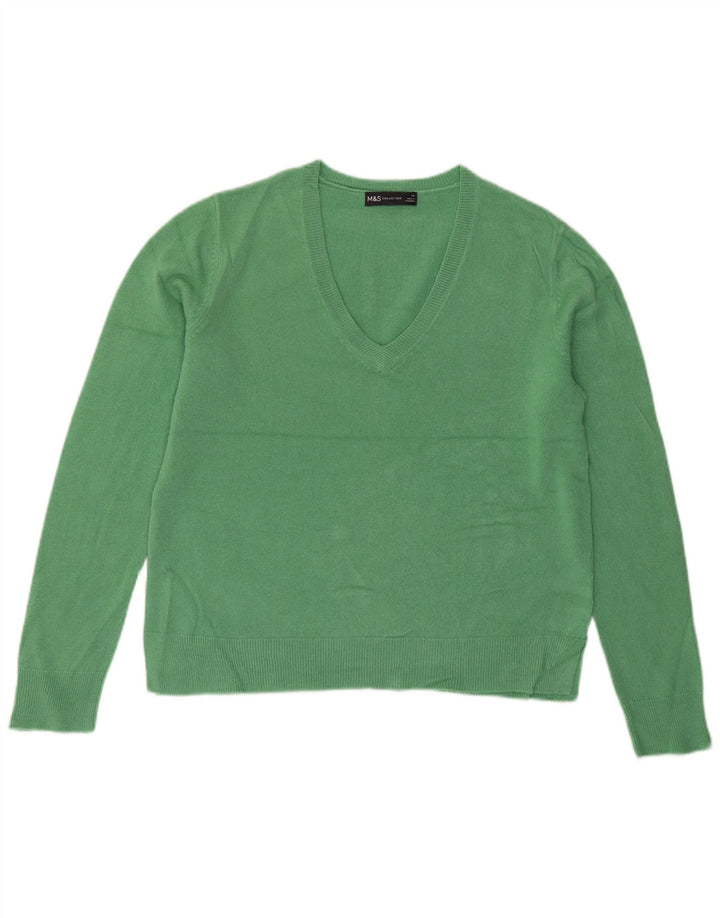 Marks & Spencer Womens V-Neck Jumper Sweater UK 14 Large Green