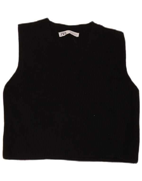 Zara Womens Crop Vest Tank Top UK 10 Small Black