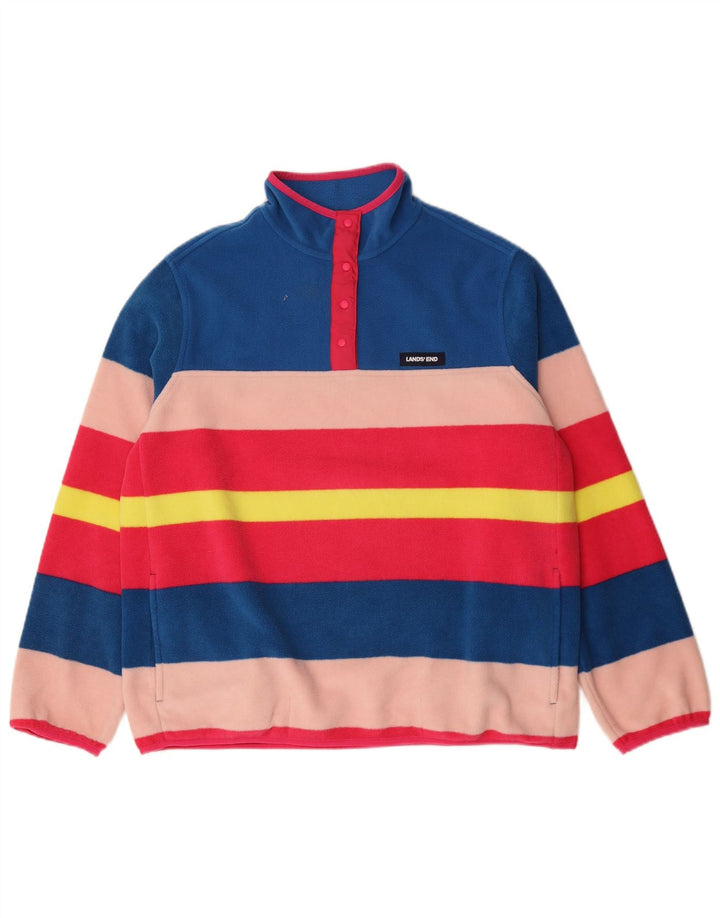 Lands End Womens Oversized Fleece Jumper UK 16 Large Multicoloured Striped
