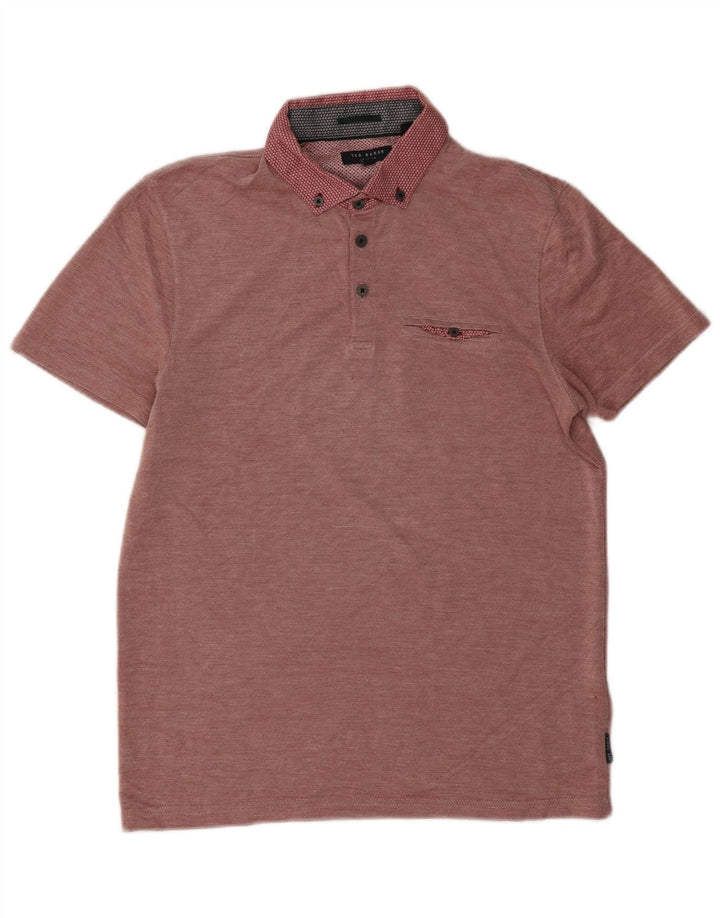 Ted Baker Mens Polo Shirt Size 3 Medium Burgundy Modal