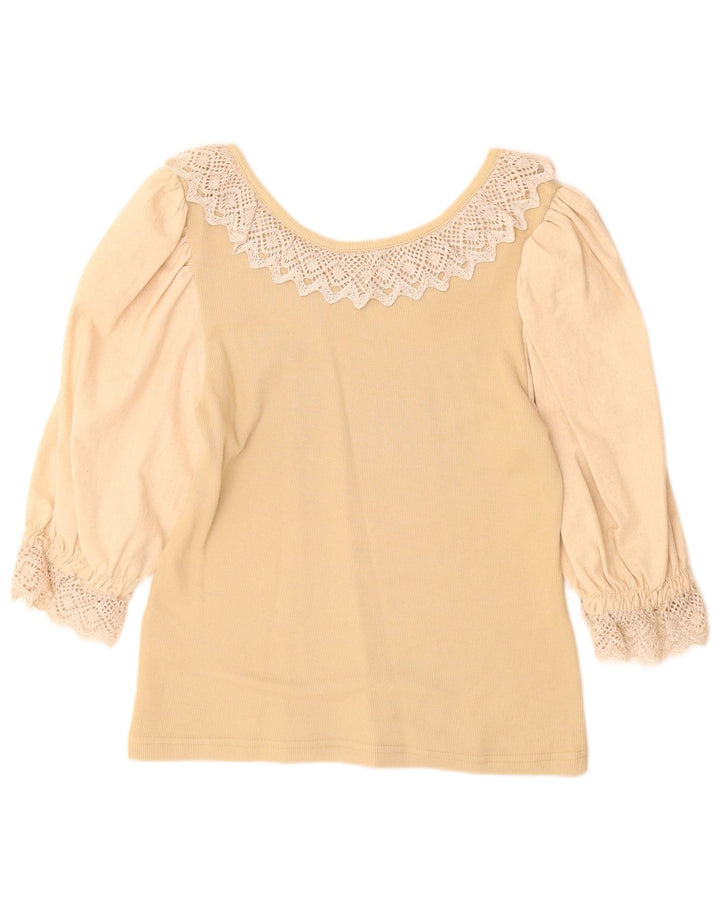 YOUR SIXTH SENSE Womens 3/4 Sleeve Blouse Top UK 14/16 Large Beige Cotton