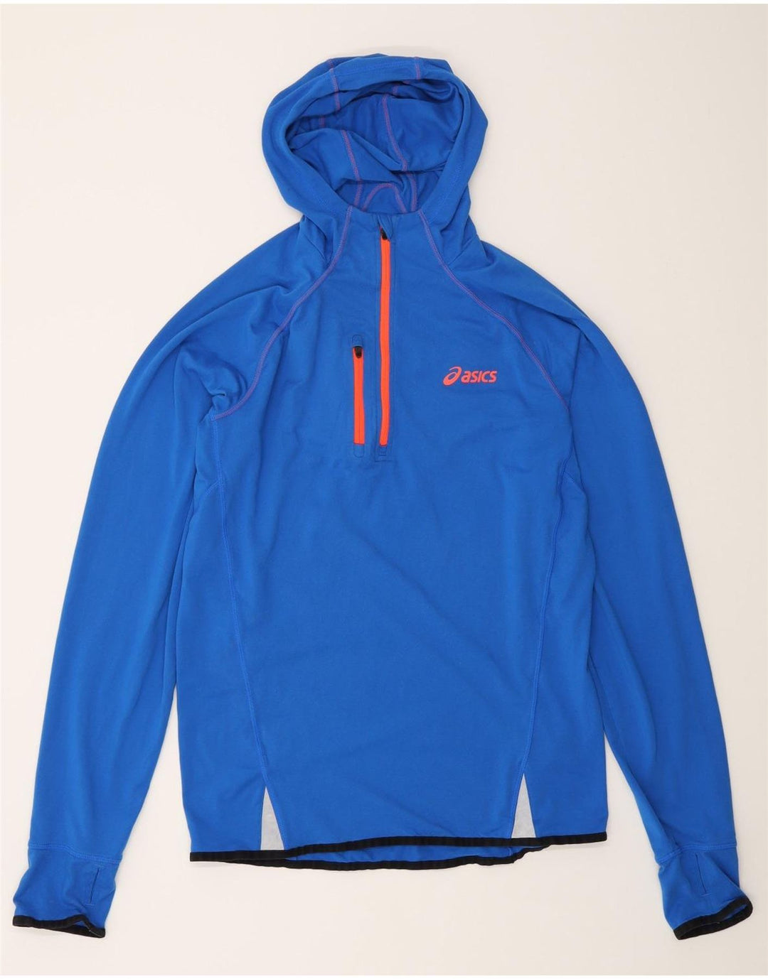 Asics Mens Hooded Zip Neck Top Long Sleeve Medium Blue Polyester