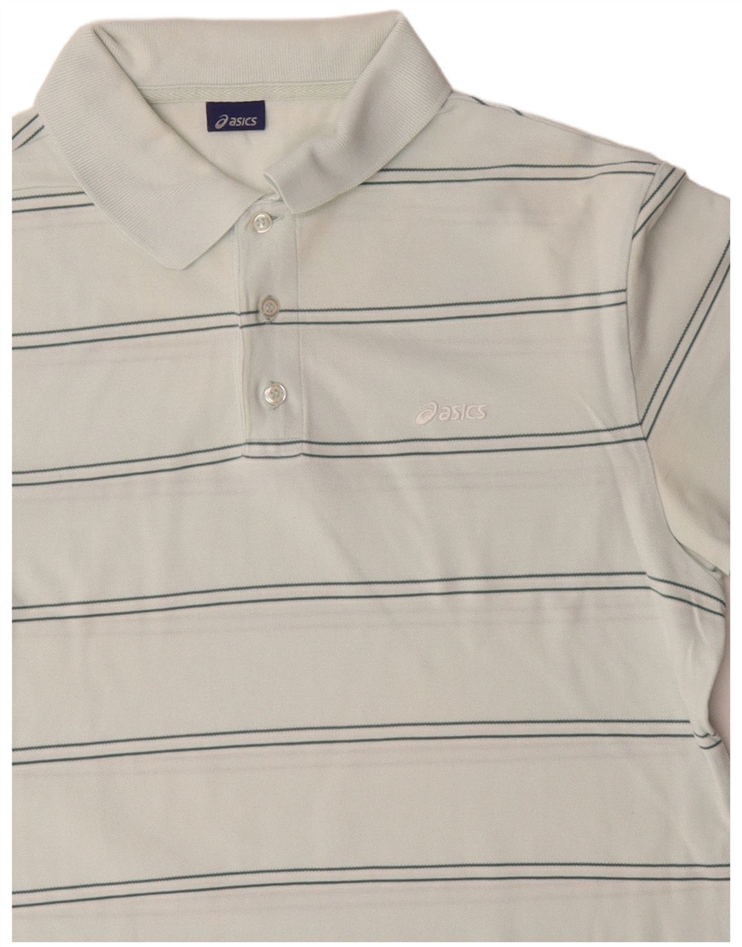 ASICS Mens Polo Shirt Medium White Striped Cotton