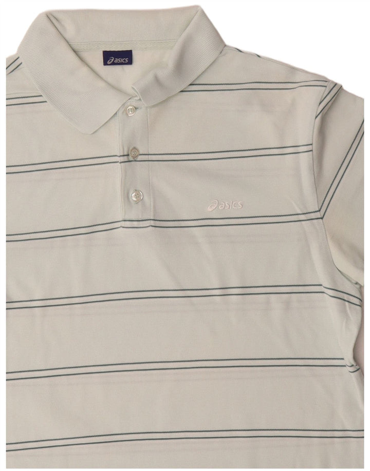 ASICS Mens Polo Shirt Medium White Striped Cotton
