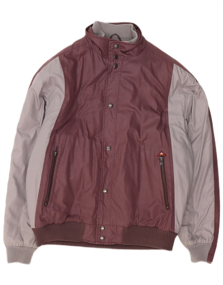 Vintage Mens Bomber Jacket UK 38 Medium Burgundy Colourblock Polyester