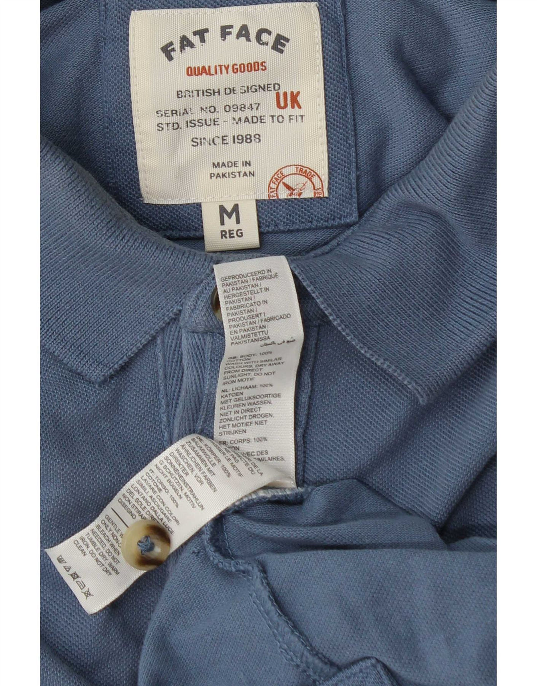 Fat Face Mens Long Sleeve Polo Shirt Medium Blue Cotton