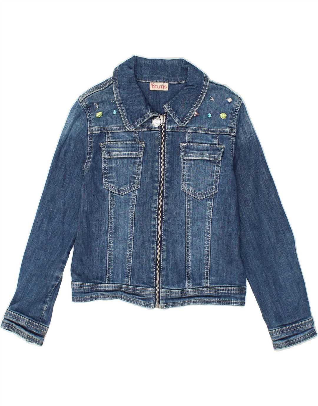 BRUMS Girls Denim Jacket 9-10 Years Blue Cotton Vintage Brums and Second-Hand Brums from Messina Hembry 