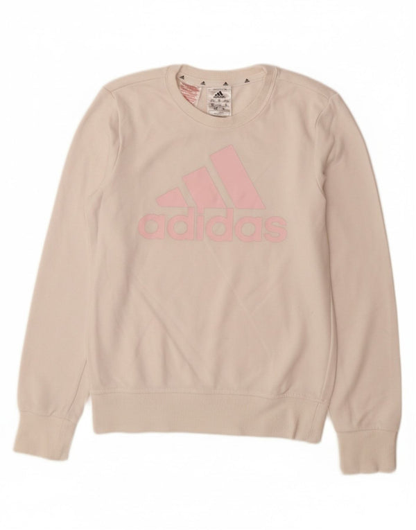 ADIDAS Girls Graphic Sweatshirt Jumper 11-12 Years White Cotton